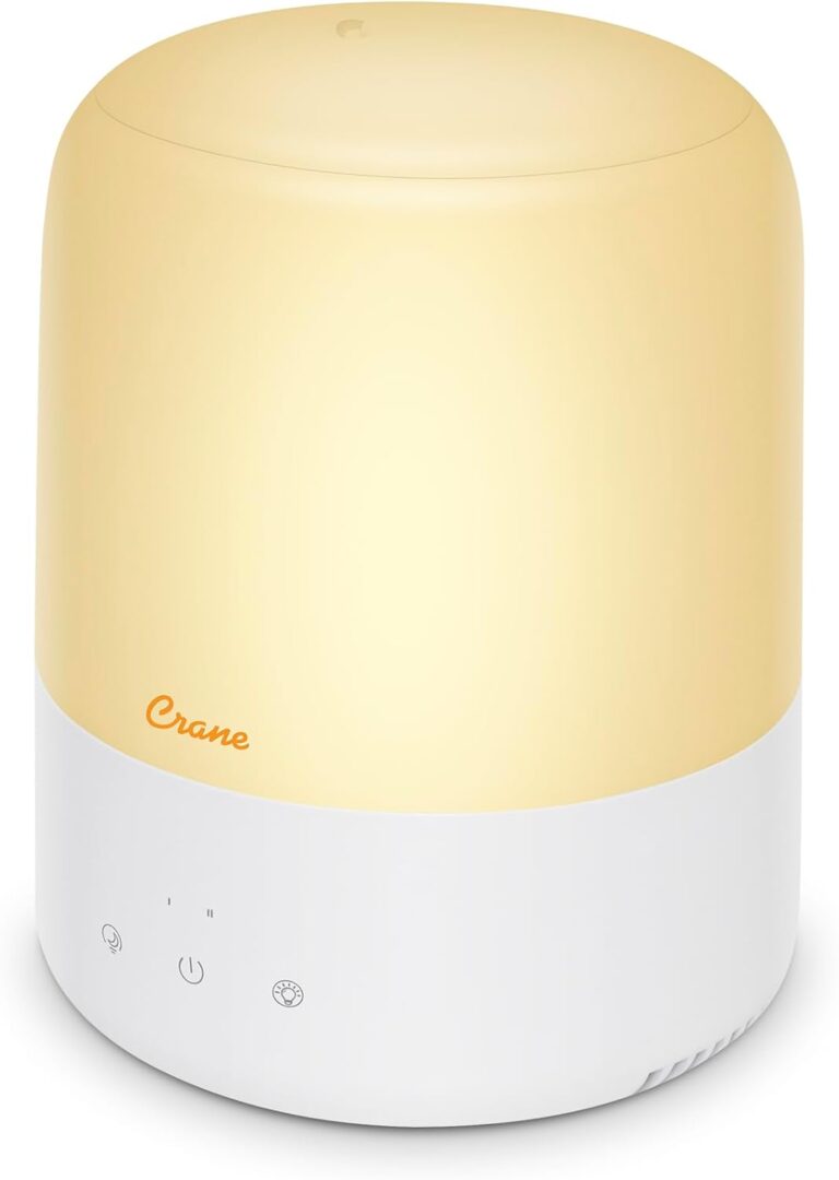 Crane Top Fill Mini Humidifier: 3-in-1 Essential Oil Diffuser & Sleep Light for Bedroom, Nursery, Baby | 0.5 Gallon