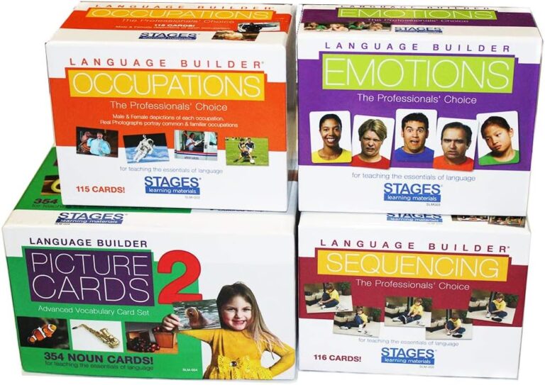 Language Builder 4-Box Follow Up Kit: Nouns 2, Sequencing, Emotions & Occupations Flash Cards for Autism & Speech Therapy
