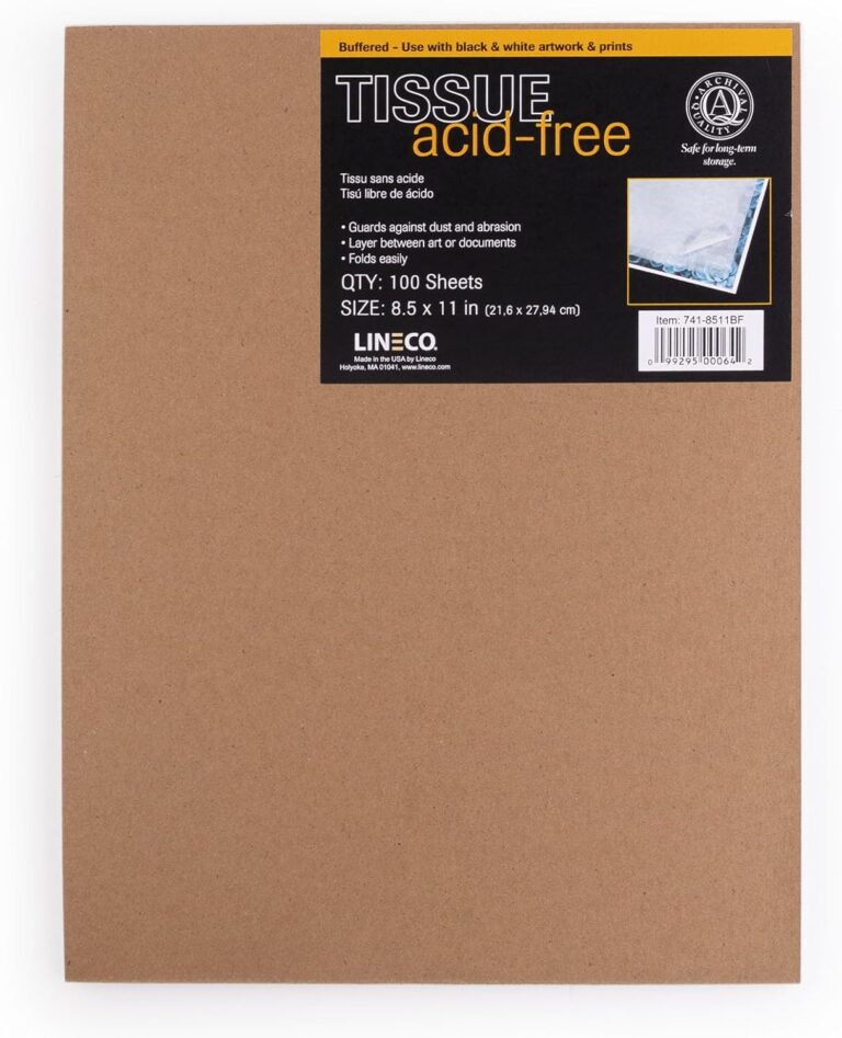 Lineco Buffered Acid-Free Interleaving Tissue, 8.5×11″, Archival Paper for Photos & Artwork – Pack of 100