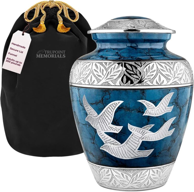 Trupoint Memorials Extra Large Urn for Ashes – Adult Cremation Urn Holds Up to 300 lbs, Blue Birds Design