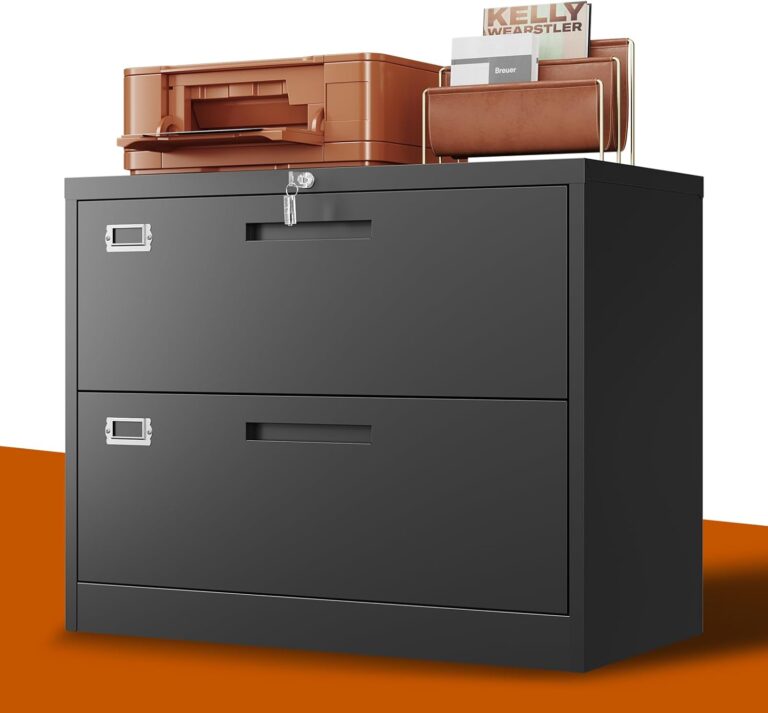 BYNSOE 2 Drawer Black Metal Lateral File Cabinet with Lock | Lockable Steel Filing Cabinet for Office & Home