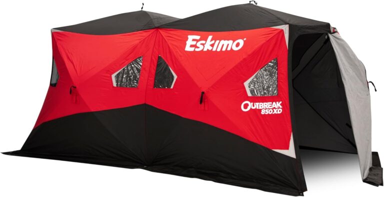 Eskimo Outbreak Portable Pop-Up Ice Fishing Shelter with Stormshield Insulated Fabric | Red/Black
