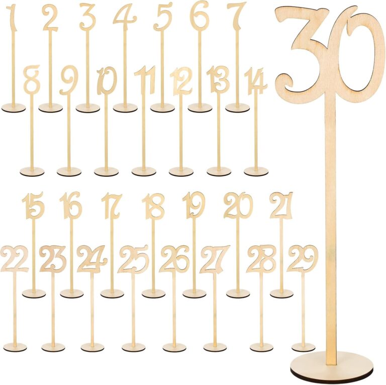 30 Pcs Wood Table Numbers 1-30 for Wedding Reception | Rustic Table Number Stands with Holder Base