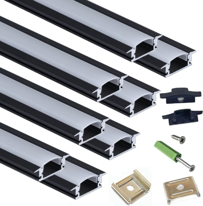 Recessed LED Strip Black Channel Diffuser 8-Pack (6.56FT) – Low Profile Aluminum Track for Flush Mounting