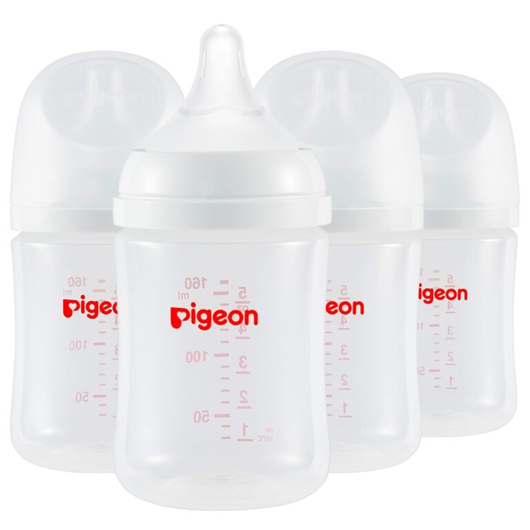Pigeon PP Nursing Bottle Wide Neck 5 Oz Pack of 4 | Anti-Colic, Natural Feel & Easy to Clean Baby Bottles with SS Nipples