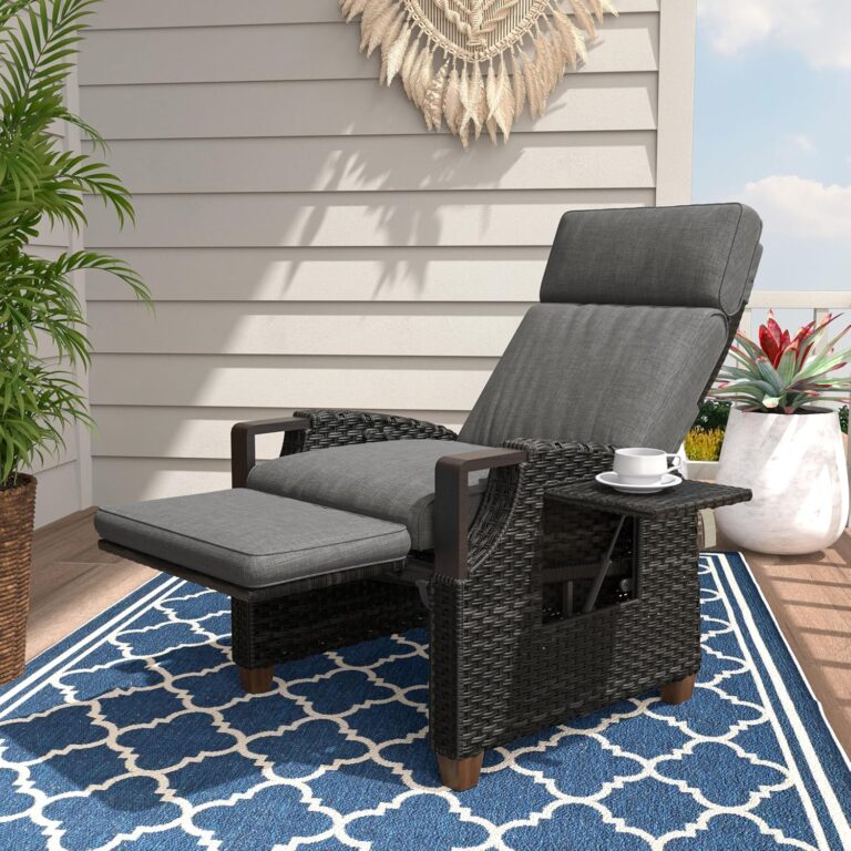 Grand Patio Outdoor Recliner: 150° Lay Flat Reclining Chair with Adjustable Back, Footrest & Flip-Up Table