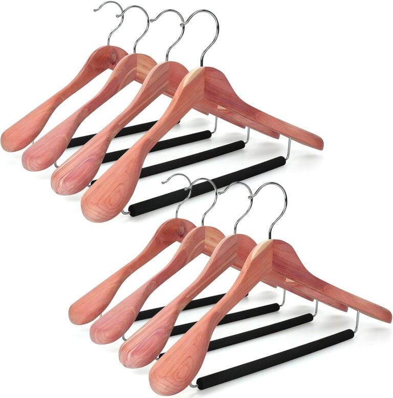 TOPIA HANGER 8 Pack: Luxury Wide Shoulder Wooden Hangers with Padded Pant Bar | American Red Cedar