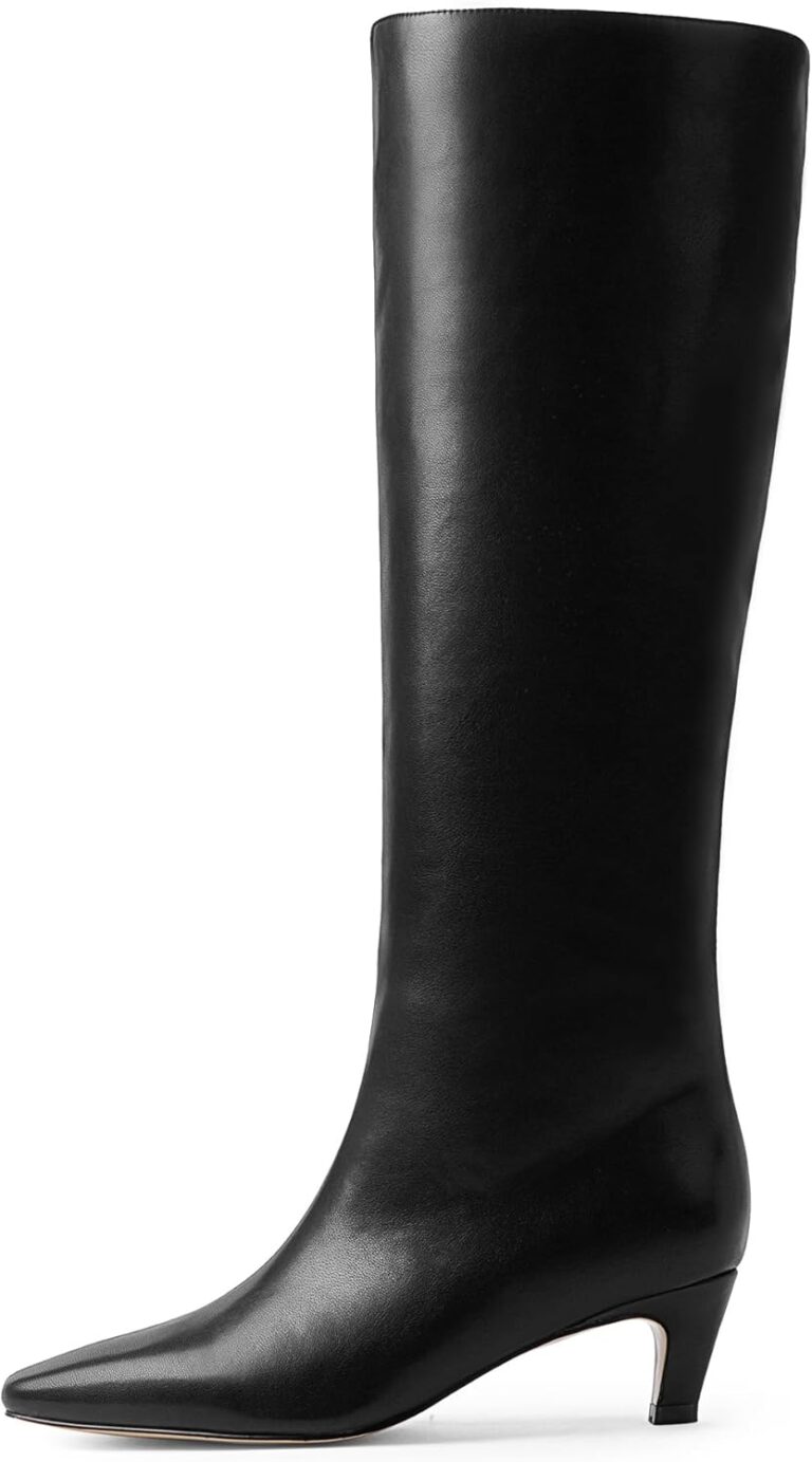 Modatope Women’s Knee High Boots: Square Toe Kitten Heel Tall Fashion Boots
