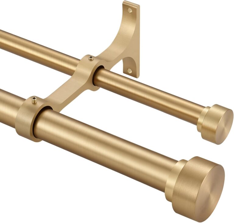 Kemmie Heavy Duty Double Curtain Rods, 72-144 Inch Telescoping Warm Gold Steel Rods for Layered Window Treatments