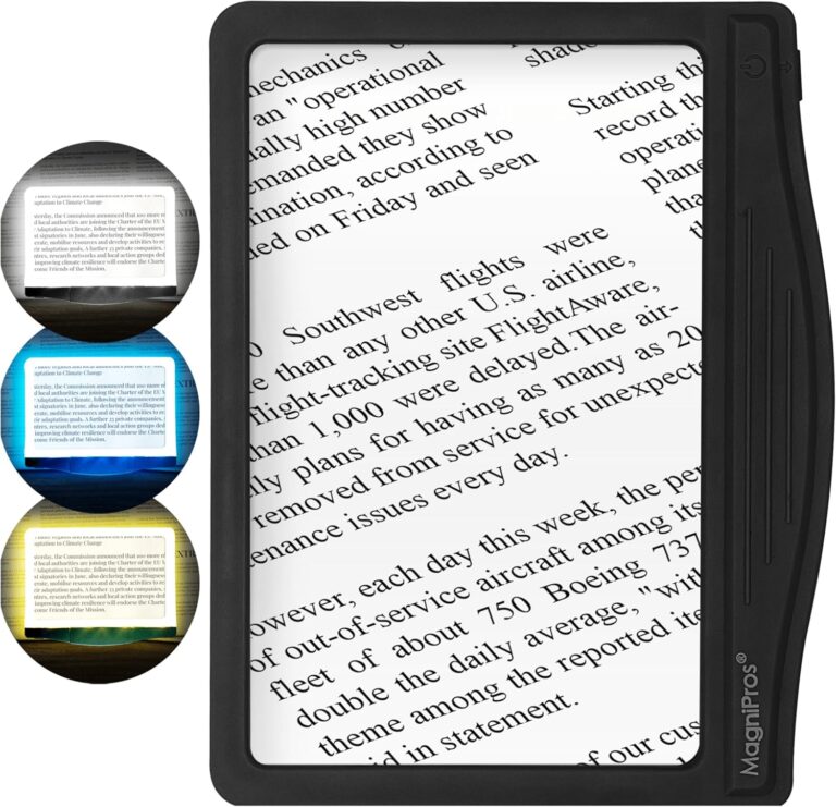 MAGNIPROS 5X Large LED Page Magnifier – 3 Color Lights, Anti-Glare Lens for Reading Fine Print, Seniors & Low Vision