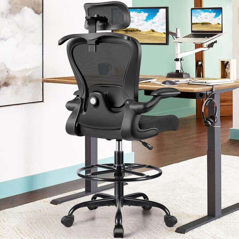 Ergonomic Drafting Chair with 3D Lumbar & Head Support | Tall Mesh Office Chair for Standing Desks