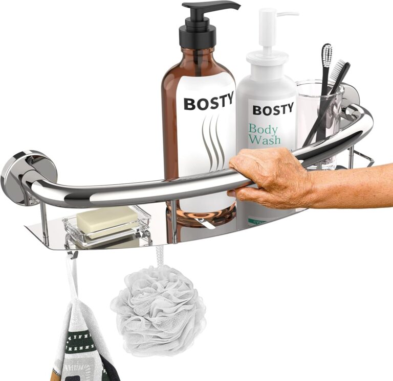 Polished Chrome Shampoo Shelf Grab Bar 18 Inch | Zepolu 2-in-1 Safety Handrail & Tray for Shower & Bath