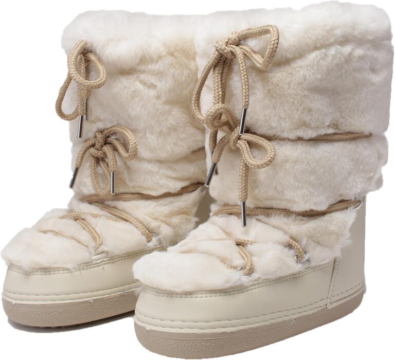Faux Fur Boots for Women – Fuzzy Fluffy Snow Boots, Water Resistant & Anti-Slip