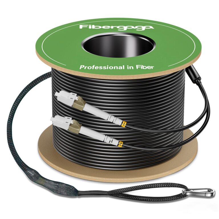 Fibergaga OM3 LC-LC Armored Fiber Patch Cable – 150M Outdoor Direct Burial, 10GB/40GB, with Pulling Eye Kit