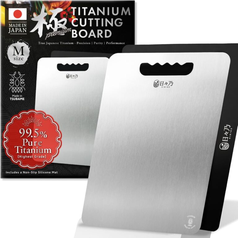 HIBINO Titanium Cutting Board: 99.5% Pure Japanese Titanium, Non-Toxic, Dishwasher Safe for Kitchen & Camping