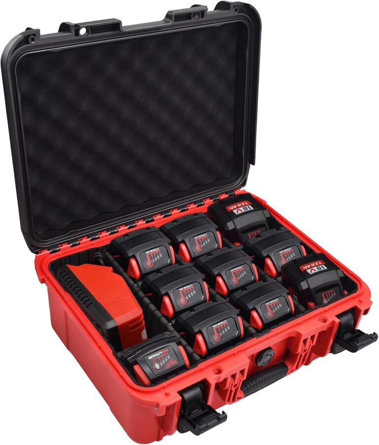 Milwaukee Battery Case: Extra Large Hard Storage Box with Adjustable Dividers for M18 & M12 Batteries & Chargers
