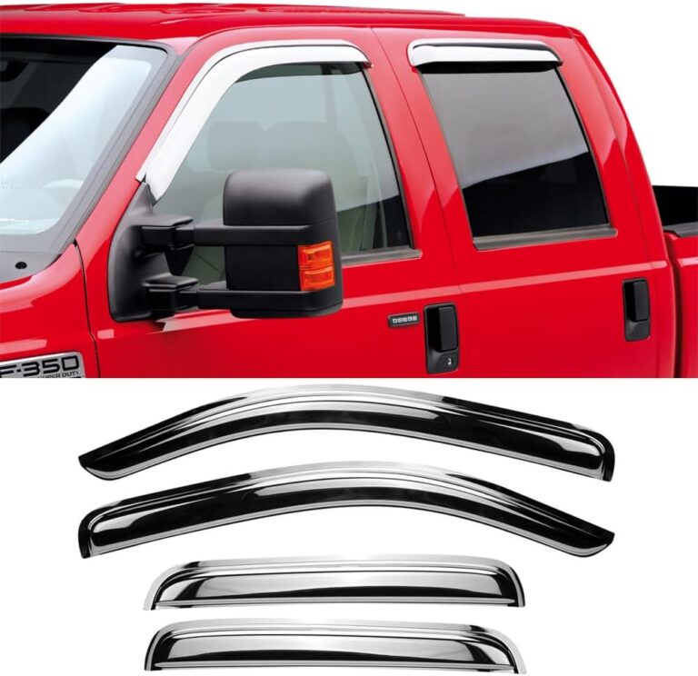 Chrome Side Window Visors Wind Deflectors for 15-22 Ford F150 & 17-22 F250/F350 Super Duty Crew Cab – 4pc Set