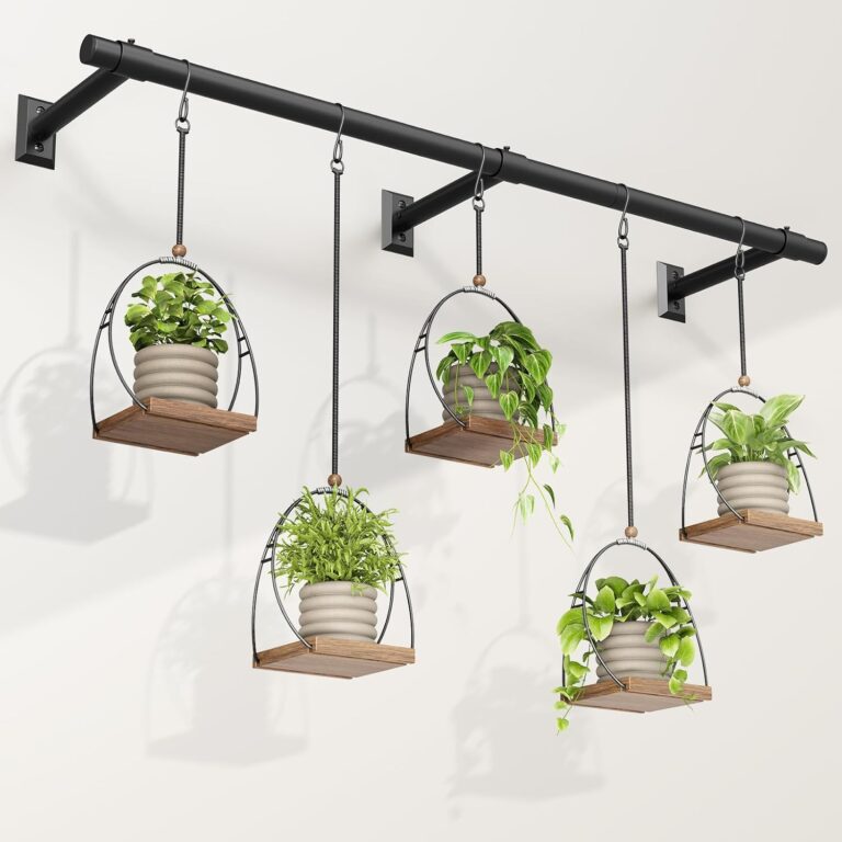 Heavy Duty 64 Inch Indoor Plant Hanger with Square Base – Matte Black Metal Hanging Planter Holder for Windows & Walls