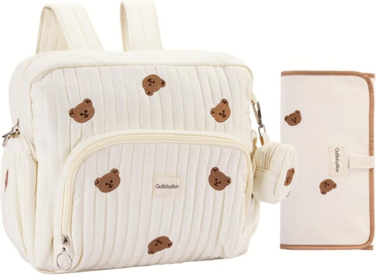 Medium Diaper Bag Backpack with Changing Pad | Insulated Pockets, Stroller Straps & Pacifier Case – Beige Bears Design